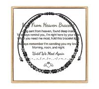 VBWEOI Hug from Heaven Morse Code Bracelet, Until We Meet Again Morse Code Bracelet, Inspirational Bracelets for Women and Man with Black Hematite Beads