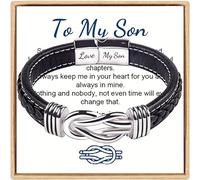 VBWEOI To My Son - 'I Will Always Be With You' Braided Leather Bracelet, Stainless Steel Inspirational Wristband For Son, Handmade Mens Braided Leather Bracelet Bangle Wristband (Forever Linked)