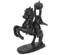 VBXCMLDPO Headless Horseman Statue, Halloween Decor Sculpture with Pumpkin, 22cm Handmade Resin Figurine for Gothic Home Display, All Black Headless Horseman Ornament
