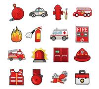 Vbxvsa 16-Piece Iron-On Patches, Fire Brigade Patches Set with Fire Engine and Flames, Fire Protection Patches for Ironing or Sewing for Jackets, Backpacks, School Bags, 1.3 cm Thick