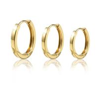 Vbxvsa 3 Pairs Small Gold Hoop Earrings for Women, Hypoallergenic Square Earrings Minimalist Stud Set, 8/10/12mm Gold Plated Everyday Jewellery Gifts for Her