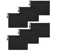 Vbxvsa 6pcs Zip Wallets a5 Document Wallet, Black Oxford Canvas Pouch, Mesh Zipper Pouch Bags, 23 x 17.8cm Waterproof File Bag Horizontal Book Pouch for Business Travel Office Document Storage