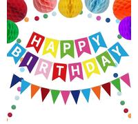 Vbxvsa Rainbow Birthday Decoration Set, Happy Birthday Banner, Bunting, Honeycomb Decorations, Colorful Circle Dot Garland String, Reusable Paper Party Decorations