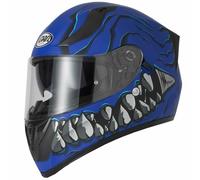 VCAN H128 DUAL VISOR FULL FACE MOTORBIKE CRASH HELMET ACU GOLD SKULL MORDHI BLUE