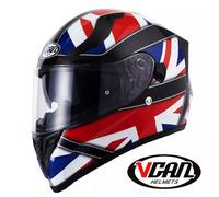 Vcan H128 Union Jack Full Face Motorcycle Crash Helmet Bike Moped GB ACU Gold