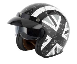 VCAN H589 OPEN FACE RETRO MOD SCOOTER MOTORCYCLE HELMET BLACK UNION JACK TARGET