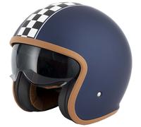 VCAN Open Face Motorcycle Helmet, Checkerboard Victory Matt Blue (M)