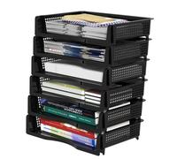 Vcansay 6 Tier Plastic A4 Size Document Trays, Office Stackable Letter Paper File Trays, Black