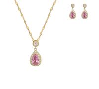 VCCKNB JEWELRY Necklace and Earring Sets for Women Gold Heart Butterfly Flower Turtle Rabbit Necklace Set Trendy Hypoallergenic Cubic Zirconia (L-Pink Teardrop Necklace and Earrings Set)