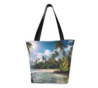 VCCSKDSK Sea_Tropical_Palm_Trees_Beach_Nature Printed Tote Shopping Bag, Reusable Eco-Friendly Shopper Bag Tote Bags