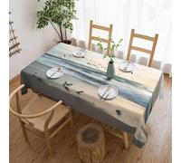VCCSKDSK The Beach with Sea Birds Printed Rectangular Tablecloth 183x137 CM, Water-Resistant Wrinkle-Free Table Cloth Cover for Dining & Events