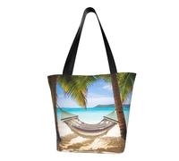 VCCSKDSK Tropical Beach Hammock Printed Tote Shopping Bag, Reusable Eco-Friendly Shopper Bag Tote Bags