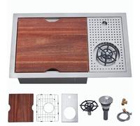 VCCUCINE 23x14 Inch Undermount Kitchen Bar Sink with Glass Rinser,23 Inch RV Small Stainless Steel Workstation Sink,16 Gauge Single Bowl Outdoor Wet Bar Prep Sink with Cutting Board & Strainer