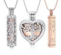 VCCWYQK 3 Pack Cremation Urn Necklace for Ashes for Women Men Stainless Steel Heart Cylinder Cube Memorial Keepsake Pendant for Holder Loved One Ash
