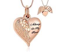 VCCWYQK Angel Wing Heart Urn Necklaces for Ashes Memorial Keepsake Pendant for Women Men Cremation Jewelry (Rose Gold)