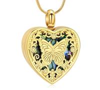 VCCWYQK Butterfly Heart Urn Necklace for Ashes for Women Men Cremation Jewelry Stainless Steel Abalone Shell Memorial Keepsake Pendant for Loved One