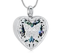 VCCWYQK Butterfly Heart Urn Necklace for Ashes for Women Men Cremation Jewelry Stainless Steel Abalone Shell Memorial Keepsake Pendant for Loved One