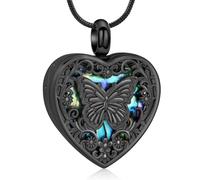 VCCWYQK Butterfly Heart Urn Necklace for Ashes for Women Men Cremation Jewelry Stainless Steel Abalone Shell Memorial Keepsake Pendant for Loved One