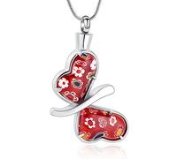 VCCWYQK Butterfly Urn Necklace for Ashes, Stainless Steel Cremation Jewelry for Women Men, Ash Holder Memorial Pendant Funeral Keepsake (E-Silver+Red)
