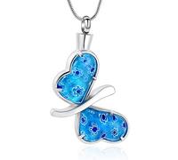 VCCWYQK Butterfly Urn Necklace for Ashes, Stainless Steel Cremation Jewelry for Women Men, Ash Holder Memorial Pendant Funeral Keepsake (E-Silver+Blue)