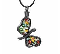 VCCWYQK Butterfly Urn Necklace for Ashes, Stainless Steel Cremation Jewelry for Women Men, Ash Holder Memorial Pendant Funeral Keepsake (E-Black+Colorful)