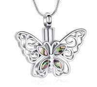 VCCWYQK Butterfly Urn Necklace for Ashes Stainless Steel Keepsake Memorial Urn Locket for Ashes Cremation Jewelry, Stainless Steel, No Gemstone