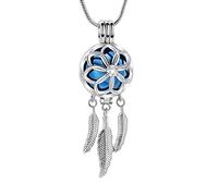 VCCWYQK Cremation Dream Catcher Urn Necklace for Ashes for Women Men with Angel Wing Keepsake Memories Jewelry Hollow Urn Pendant for Human Pet Ashes (Silver+Bule)