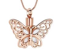 VCCWYQK Cremation Jewelry Butterfly Urn Necklace for Ashes Stainless Steel Keepsake Memorial Urn Locket for Adult Ashes (Rose Gold)