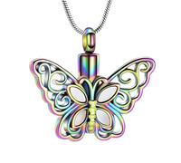 VCCWYQK Cremation Jewelry Butterfly Urn Necklace for Ashes Stainless Steel Keepsake Memorial Urn Locket for Adult Ashes (A-Colorful)