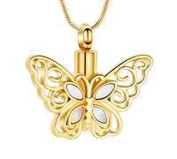 VCCWYQK Cremation Jewelry Butterfly Urn Necklace for Ashes Stainless Steel Keepsake Memorial Urn Locket for Adult Ashes (Gold)