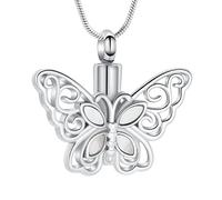 VCCWYQK Cremation Jewelry Butterfly Urn Necklace for Ashes Stainless Steel Keepsake Memorial Urn Locket for Adult Ashes (Silver)