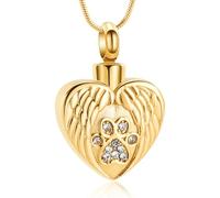 VCCWYQK Cremation Jewelry Urn Necklace for Ashes for Pet Dog Paw Print Angel Wing Heart Urn Locket Pendant for Dog/Cat (Gold)