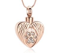 VCCWYQK Cremation Jewelry Urn Necklace for Ashes for Pet Dog Paw Print Angel Wing Heart Urn Locket Pendant for Dog/Cat (Rose Gold)