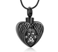 VCCWYQK Cremation Jewelry Urn Necklace for Ashes for Pet Dog Paw Print Angel Wing Heart Urn Locket Pendant for Dog/Cat (Black)