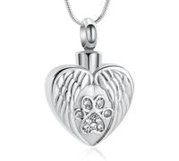 VCCWYQK Cremation Jewelry Urn Necklace for Ashes for Pet Dog Paw Print Angel Wing Heart Urn Locket Pendant for Dog/Cat (Silver)