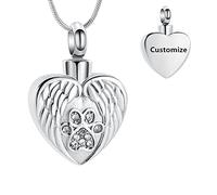 VCCWYQK Cremation Jewelry Urn Necklace for Ashes for Pet Dog Paw Print Angel Wing Heart Urn Locket Pendant for Dog/Cat (Customize)