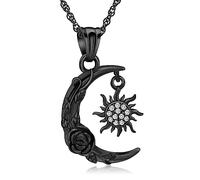 VCCWYQK Crescent Moon Sun and Moon Urn Necklace for Ashes for Women Men, Stainless Steel Moon Pendant Necklace Celtic Knot Crescent Moon