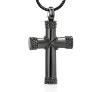 VCCWYQK Cross Urn Necklace for Ashes,Stainless Steel Urn Necklace Rope Winding Cross Keepsake Jewelry Lord’s Prayer Cross Ashes Jewelry (A)