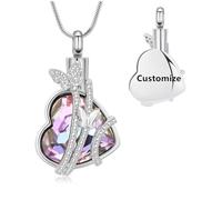 VCCWYQK Crystal Heart Urn Necklace for Ashes for Women Heart Shape Butterfly Urn Jewelry Stainless Steel Cremation Jewelry Memorial Ash Holder (Z-Customize)