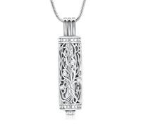VCCWYQK Cylinder Cremation Jewellery Tree of Life Urn Ash Necklace for Women Men Bottle Cremation Ash Pendant Loved Memorial Jewellery, Stainless Steel, No Gemstone