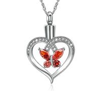 VCCWYQK Heart Butterfly Urn Necklace for Ashes for Women Stainless Steel Cremation Jewelry Crystals Ash Loved One Memorial Pendant