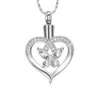 VCCWYQK Heart Butterfly Urn Necklace for Ashes for Women Stainless Steel Cremation Jewelry Crystals Ash Loved One Memorial Pendant