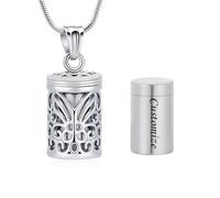 VCCWYQK Hollow Butterfly Cage Cylinder Urn Necklace for Ashes Cremation Jewelry Memorial Locket Pendant Loved Ones Funeral Keepsake for Women Men