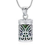 VCCWYQK Hollow Butterfly Cage Cylinder Urn Necklace for Ashes Cremation Jewelry Memorial Locket Pendant Loved Ones Funeral Keepsake for Women Men