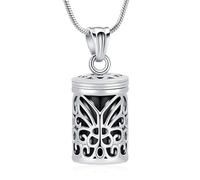 VCCWYQK Hollow Butterfly Cage Cylinder Urn Necklace for Ashes Cremation Jewelry Memorial Locket Pendant Loved Ones Funeral Keepsake for Women Men