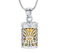 VCCWYQK Hollow Butterfly Cage Cylinder Urn Necklace for Ashes Cremation Jewelry Memorial Locket Pendant Loved Ones Funeral Keepsake for Women Men