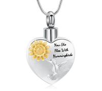 VCCWYQK Hummingbird Urn Necklace with Sunflower for Ashes Heart Memorial Necklace Stainless Steel Cremation Jewelry Ash Keepsake for Women Men, Stainless Steel, No Gemstone