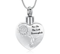 VCCWYQK Hummingbird Urn Necklace with Sunflower for Ashes Heart Memorial Necklace Stainless Steel Cremation Jewelry Ash Keepsake for Women Men, Stainless Steel, No Gemstone