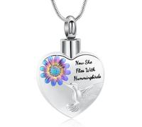 VCCWYQK Hummingbird Urn Necklace with Sunflower for Ashes Heart Memorial Necklace Stainless Steel Cremation Jewelry Ash Keepsake for Women Men, Stainless Steel, No Gemstone