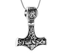 VCCWYQK Mjolnir Thor Hammer Cremation Jewelry for Ashes for Women Men Stainless Steel Celtic Knot Urn Necklace Pendant for Ashes Holder Keepsake (Silver)